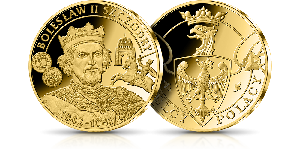 Bolesław II Szczodry na medalu platerowanym 24-karatowym złotem