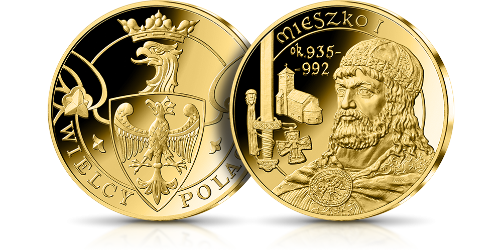 Mieszko I na medalu platerowanym 24-karatowym złotem Mieszko I na medalu platerowanym 24-karatowym złotem