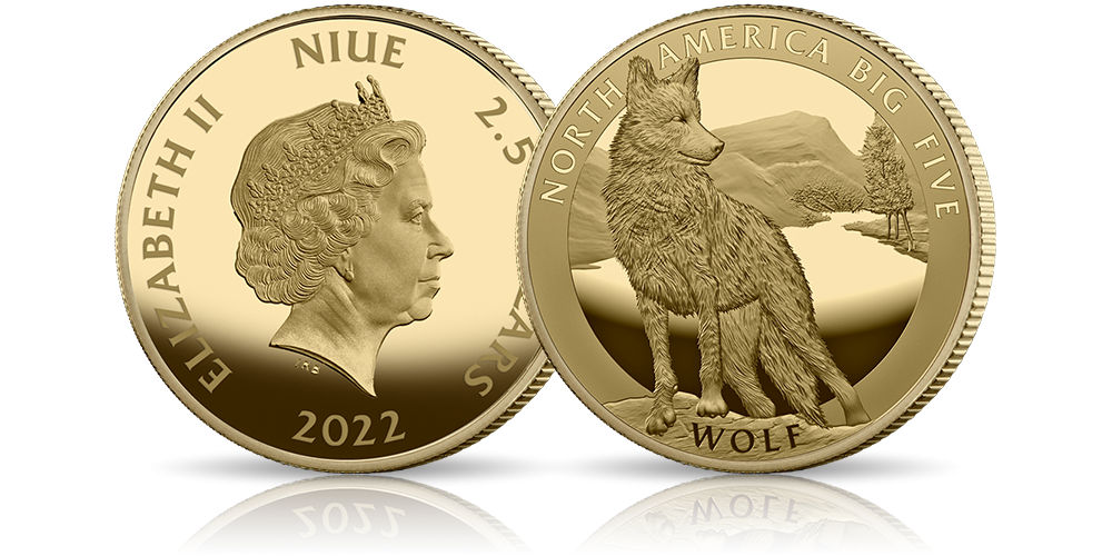 Wilk na monecie wybitej w czystym złocie.