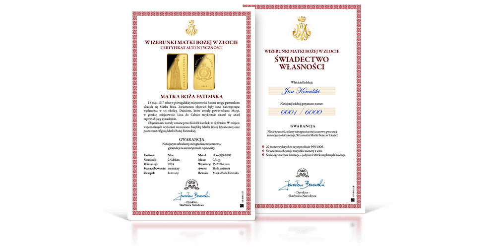   certyfikaty autentyczności i świadectwo własności kolekcji