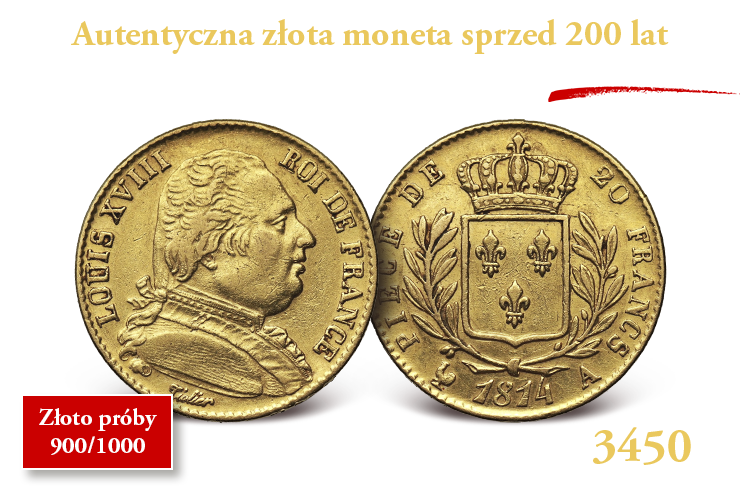 Autentyczna złota moneta sprzed 200 lat 