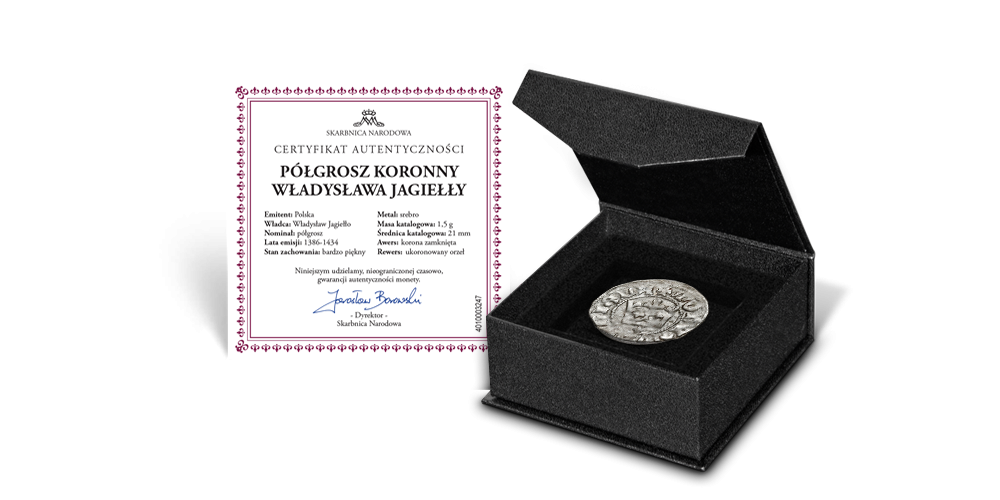 półgrosz Jagiełły w pudełeczku kolekcjonerskim