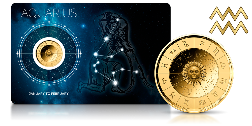 Zodiak na monecie wykonanej ze złota.