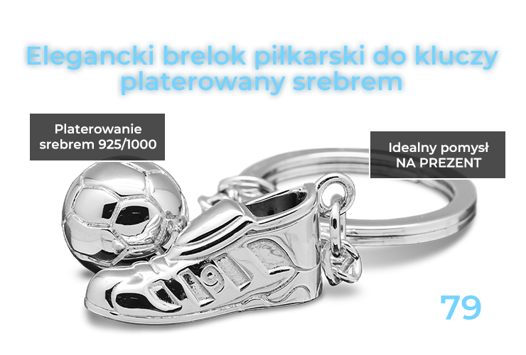 Elegancki brelok piłkarski do kluczy platerowany srebrem