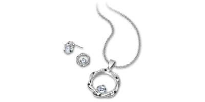 Stylowy zestaw srebrnej biżuterii ozdobiony kryształkami Swarovskiego 