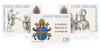 Zestaw 3 znaczków watykańskich wyemitowanych z okazji wyboru Karola Wojtyły na papieża 