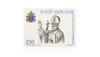 Papież Jan Paweł II na znaczku pocztowym.