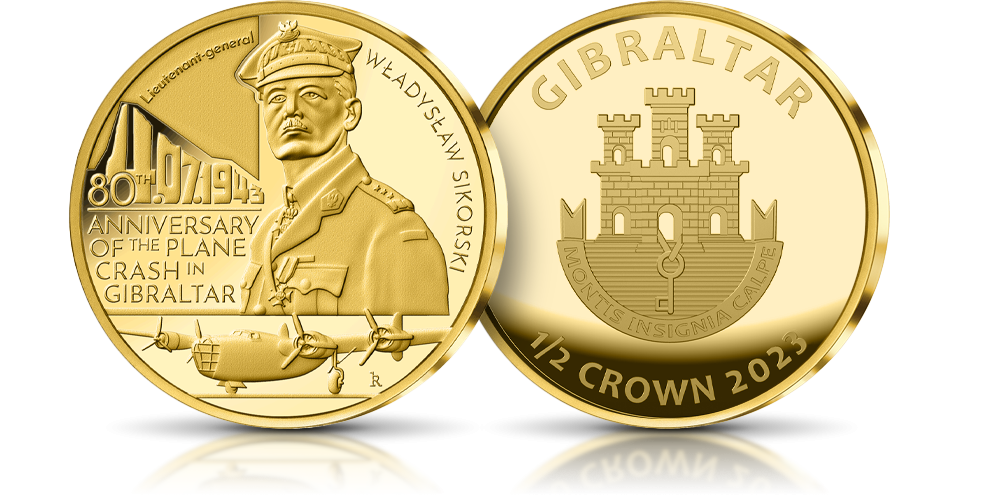 Gen. Sikorski na złotej monecie w 80. rocznicę w Gibraltarze