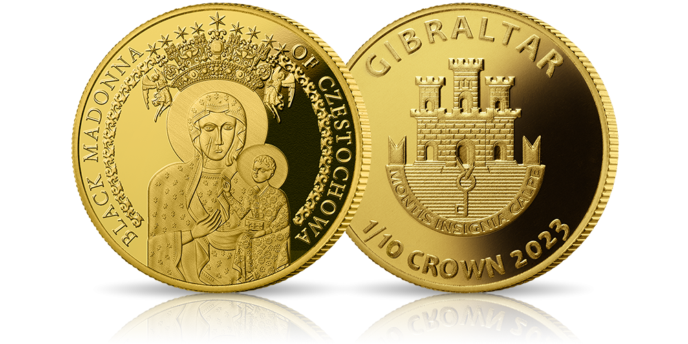   jasnogórska ikona  na monecie wybitej w 1/10 uncji czystego złota